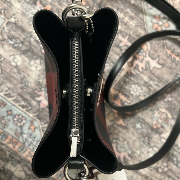 NWOT Coach Mini Town Crossbody Bucket Bag With Buffalo Plaid Print- Red/Black - Picture 6 of 8